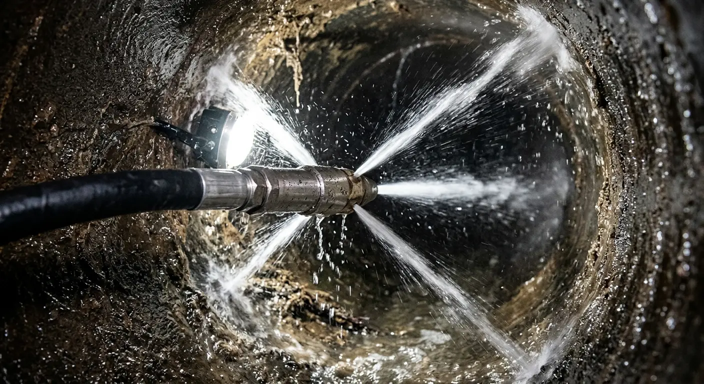High-pressure hydro jetting nozzle cleaning sewer pipe for Sewer Cleanout in Christiana
